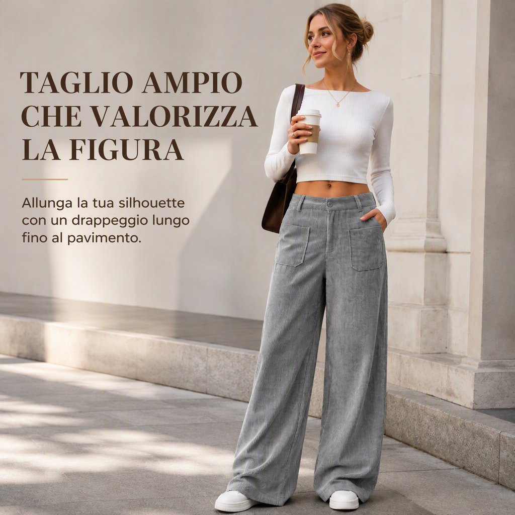 Pantaloni a gamba larga da donna, taglio comodo e rilassato