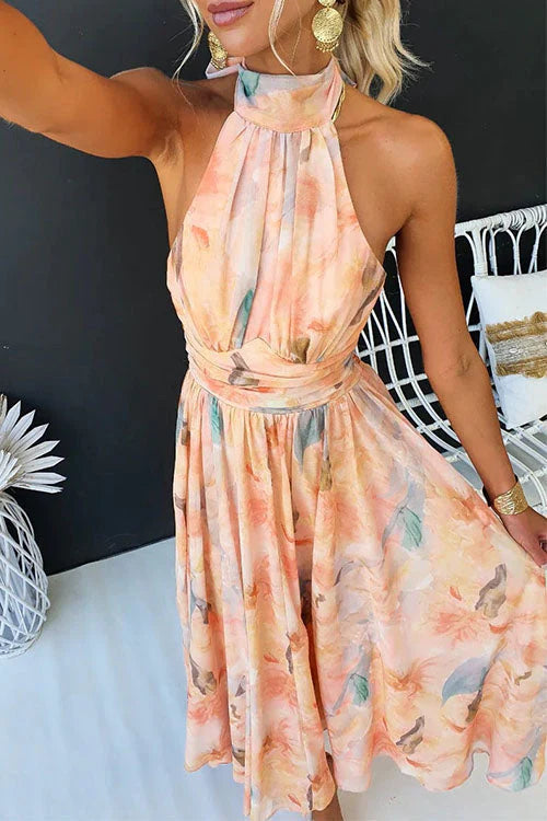 Lumière d’Été - Vestido halter largo estampado acuarela