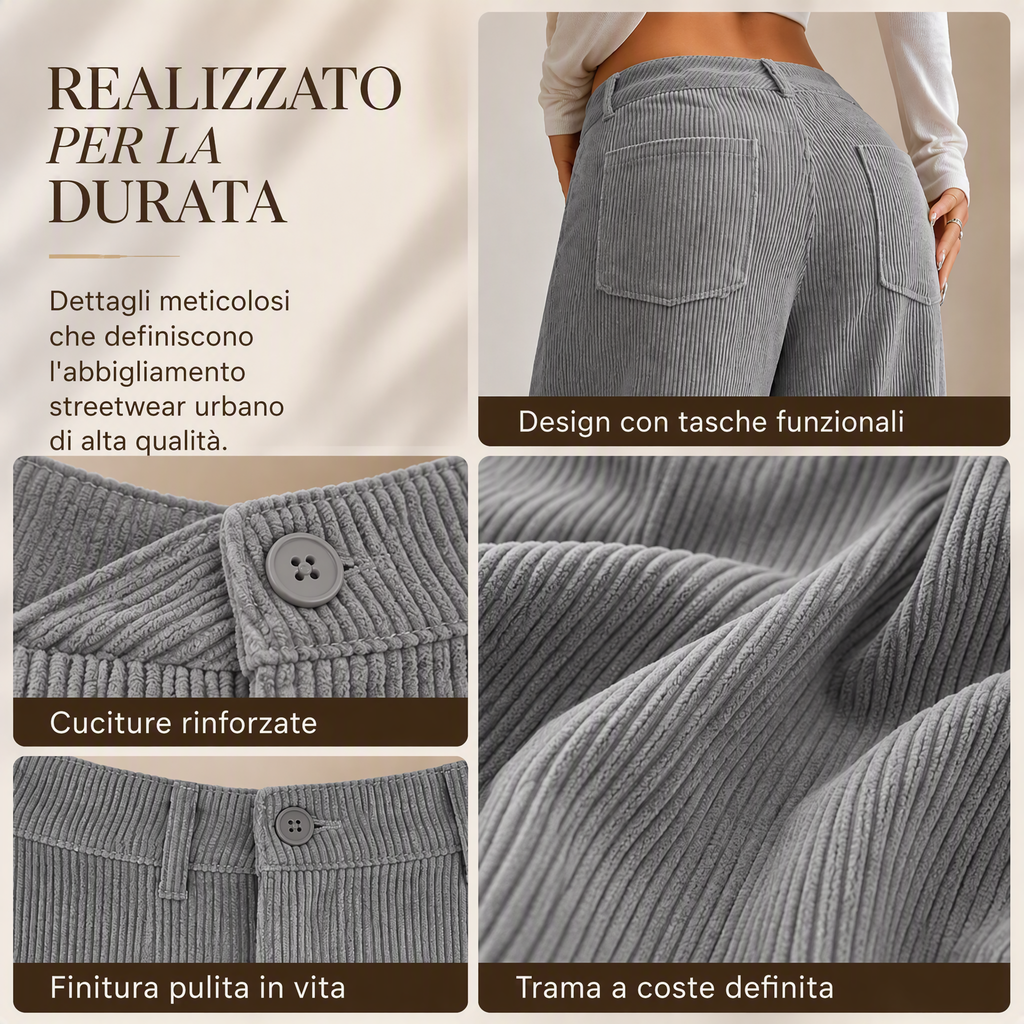 Pantaloni a gamba larga da donna, taglio comodo e rilassato