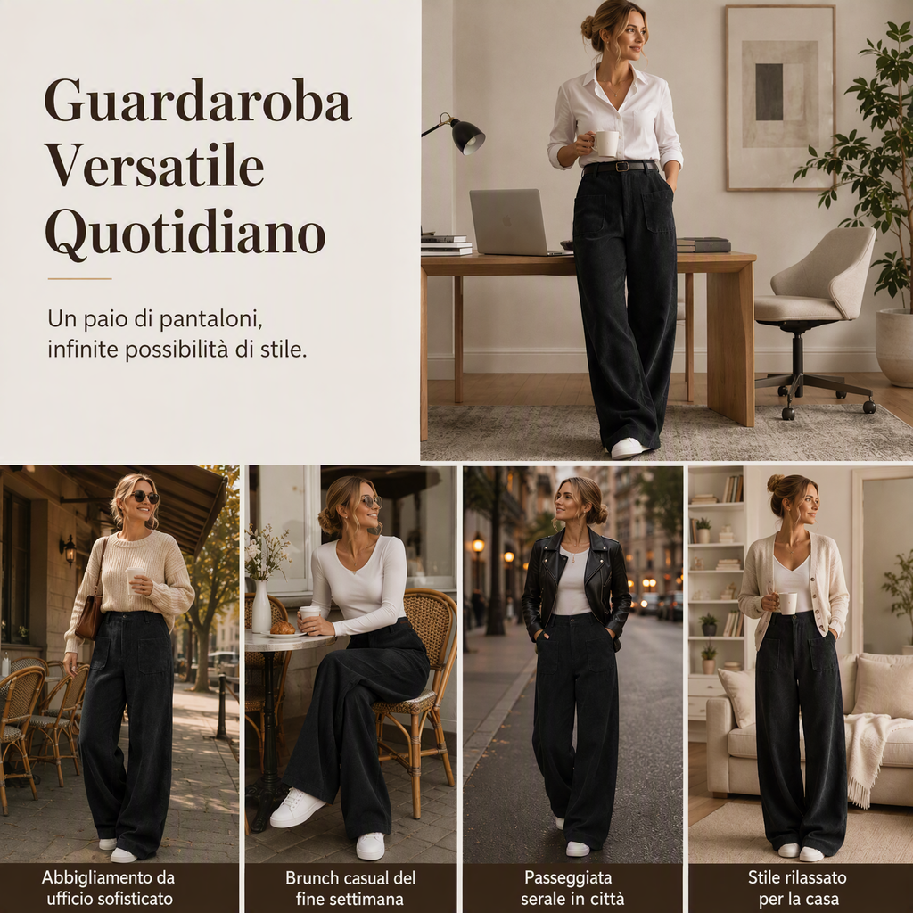 Pantaloni a gamba larga da donna, taglio comodo e rilassato