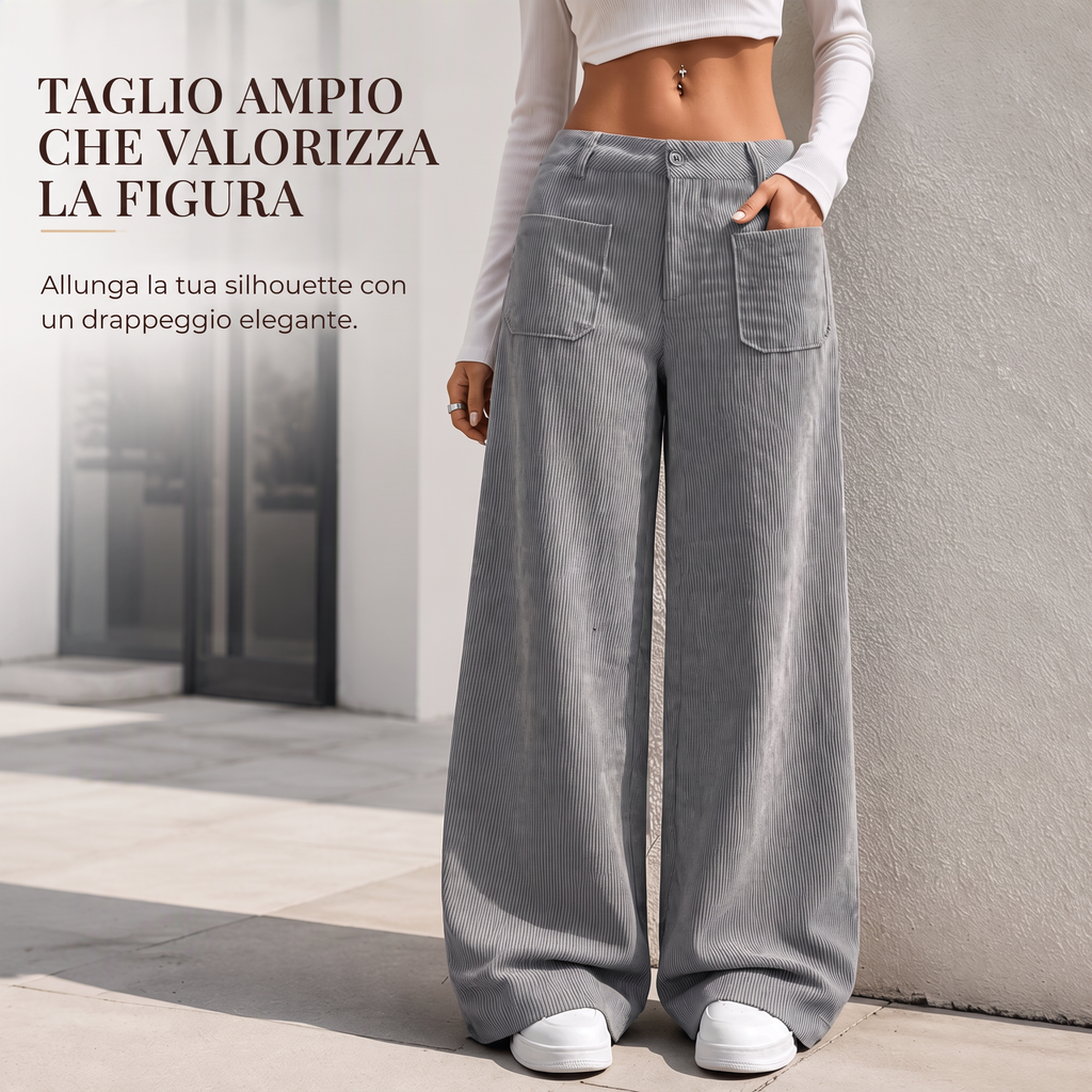 Pantaloni a gamba larga da donna, taglio comodo e rilassato