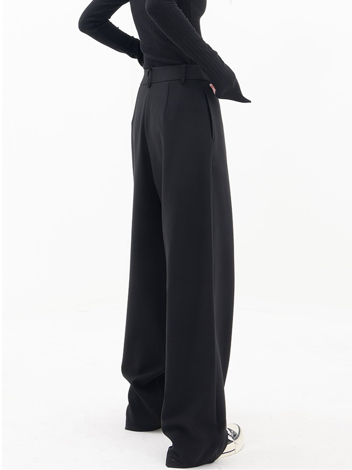 Pantalones De Vestir De Corte Ancho Con Botones En Capas Asimétricas