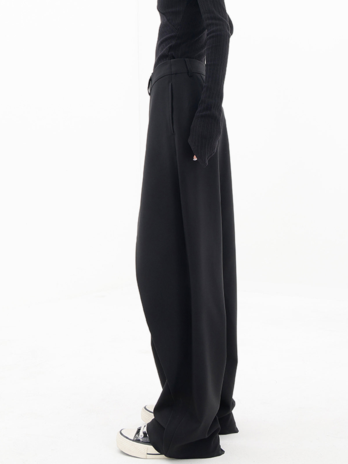 Pantalones De Vestir De Corte Ancho Con Botones En Capas Asimétricas