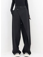 Pantalones De Vestir De Corte Ancho Con Botones En Capas Asimétricas