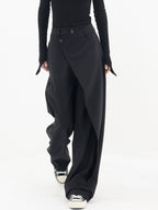 Pantalones De Vestir De Corte Ancho Con Botones En Capas Asimétricas