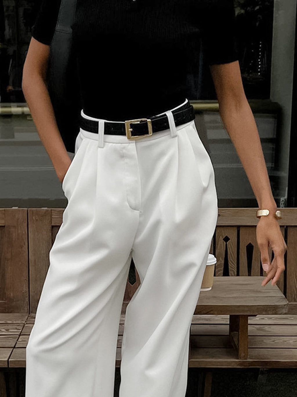 Pantalones de Corte Ancho Lisos Sin Cinturón