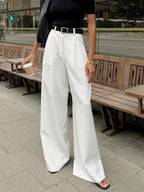 Pantalones de Corte Ancho Lisos Sin Cinturón