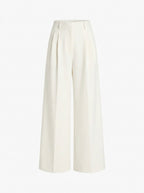 Pantalones Elásticos De Talle Medio, Con Cremallera Frontal y Pernera Ancha