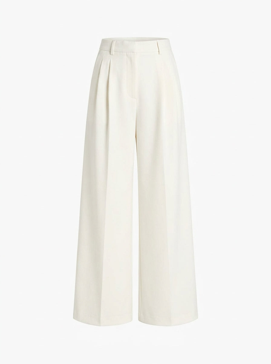 Pantalones Elásticos De Talle Medio, Con Cremallera Frontal y Pernera Ancha