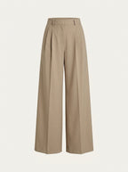 Pantalones Elásticos De Talle Medio, Con Cremallera Frontal y Pernera Ancha