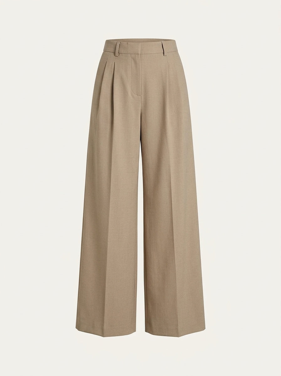 Pantalones Elásticos De Talle Medio, Con Cremallera Frontal y Pernera Ancha