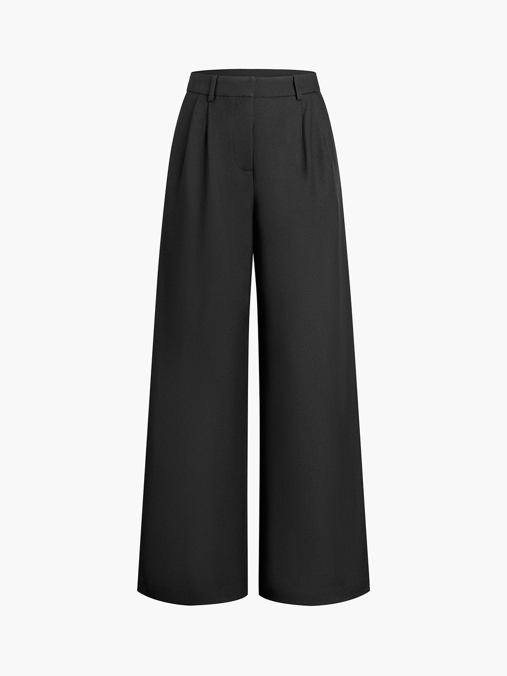 Pantalones Elásticos De Talle Medio, Con Cremallera Frontal y Pernera Ancha