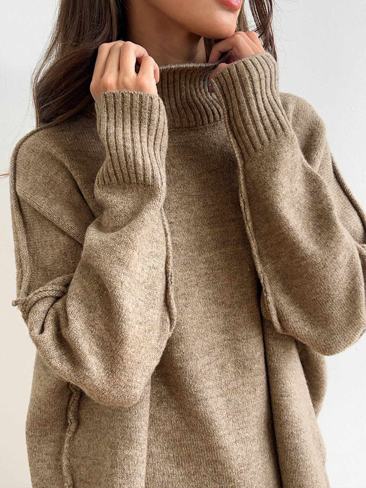 Conjunto De Pantalones y Jersey De Cuello Alto Liso