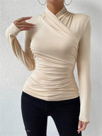 Camiseta Con Cuello Cruzado, Plisada y Ceñida