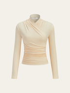 Camiseta Con Cuello Cruzado, Plisada y Ceñida