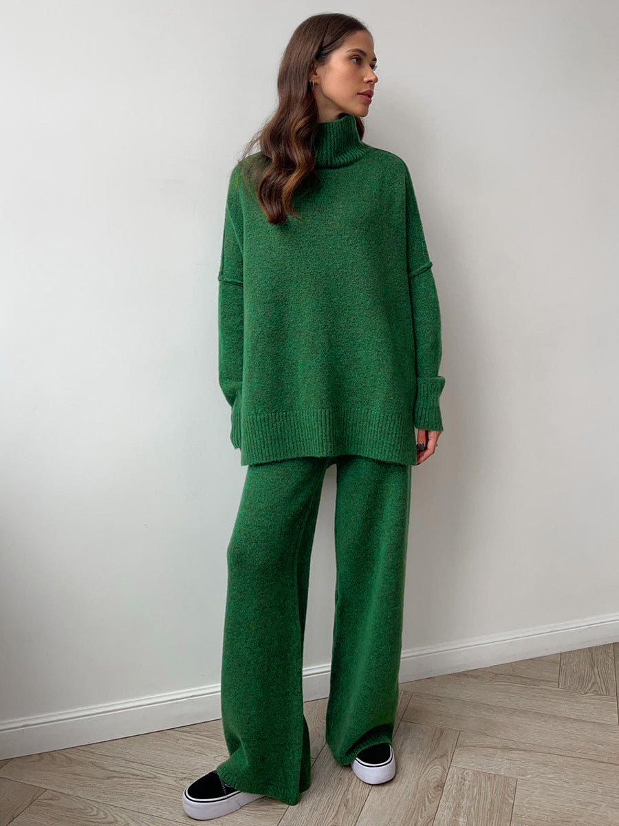 Conjunto De Pantalones y Jersey De Cuello Alto Liso