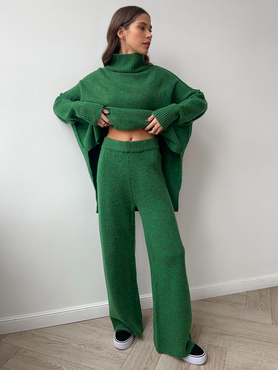 Conjunto De Pantalones y Jersey De Cuello Alto Liso