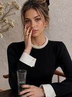 Jersey Con Ribetes En Contraste y Detalles De Perlas
