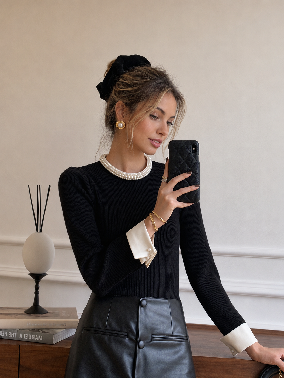 Jersey Con Ribetes En Contraste y Detalles De Perlas