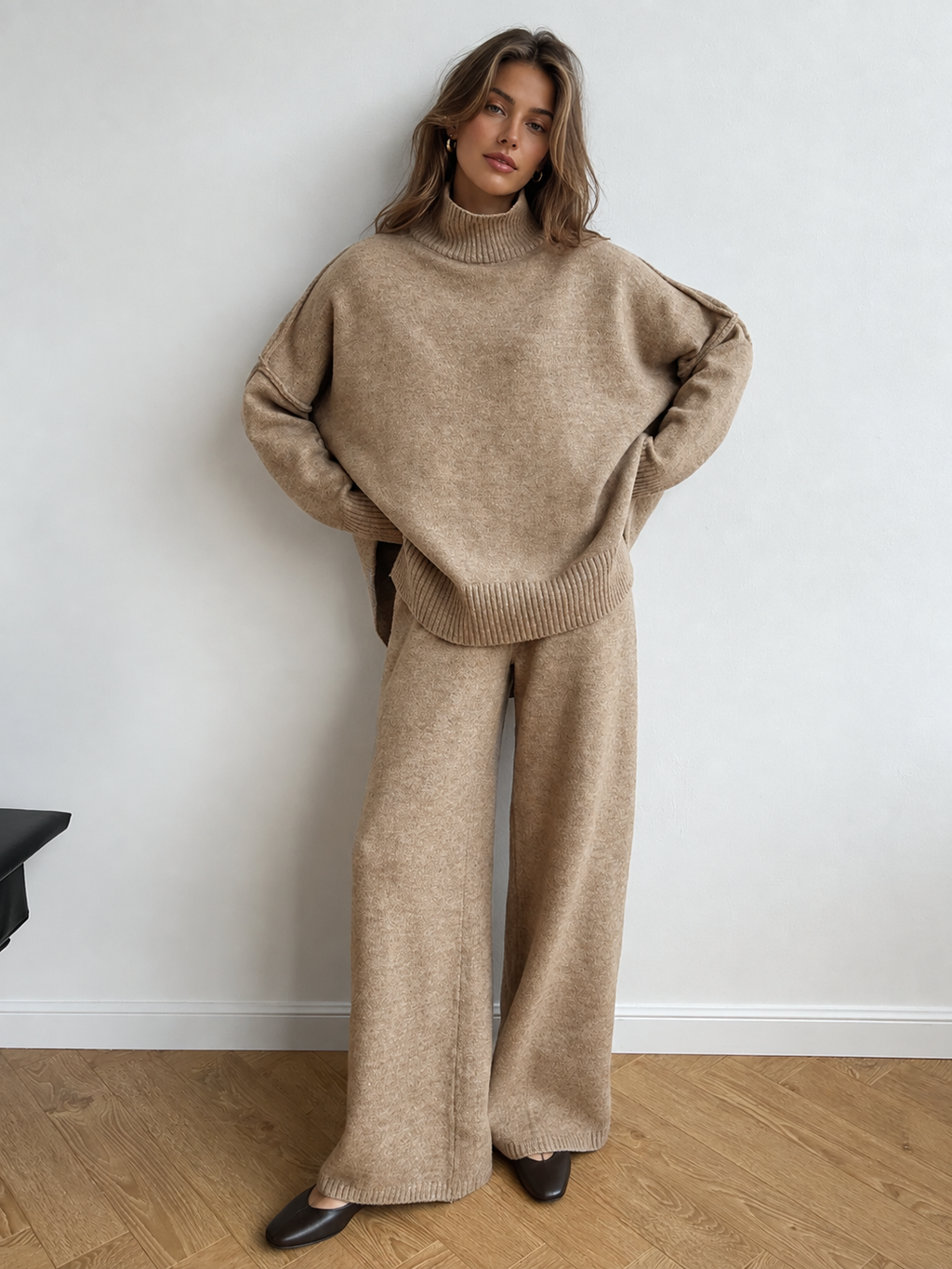 Conjunto De Pantalones y Jersey De Cuello Alto Liso