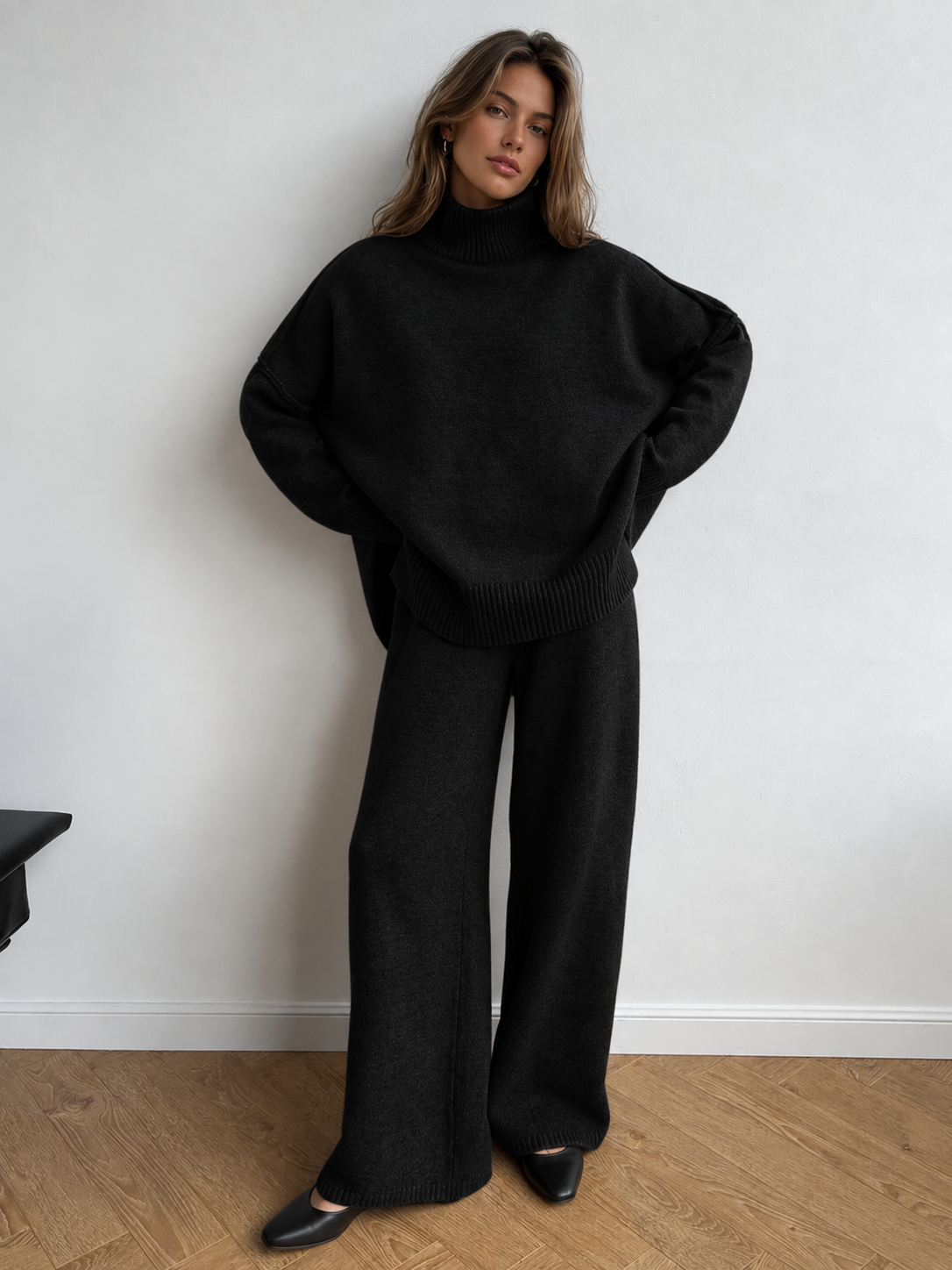 Conjunto De Pantalones y Jersey De Cuello Alto Liso