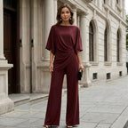 Conjunto de Blusa Drapeada y Pantalón Ancho