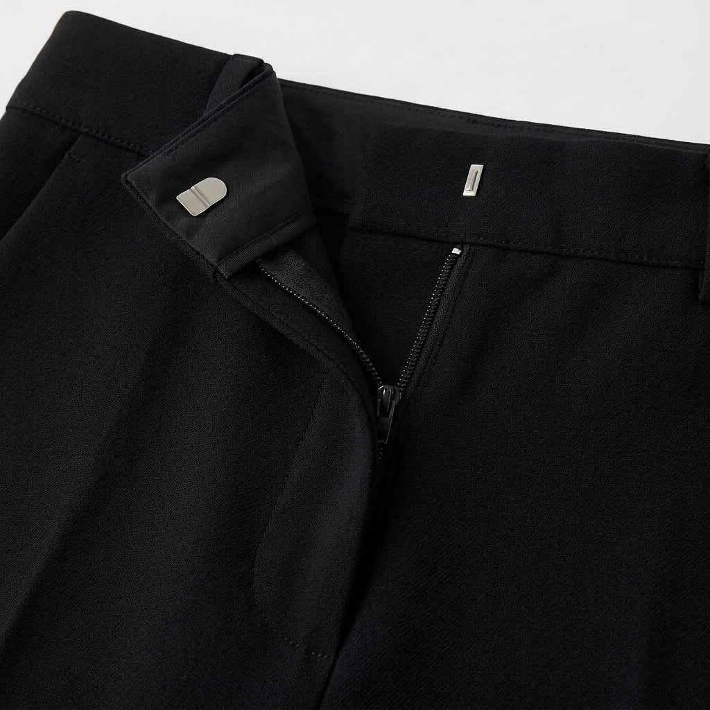 Pantalones Elásticos De Talle Medio, Con Cremallera Frontal y Pernera Ancha