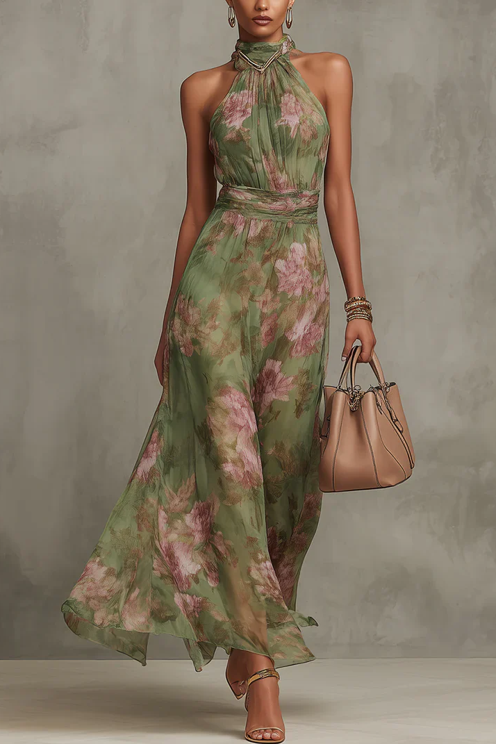 Virelia - Vestido Largo Halter con Estampado Floral