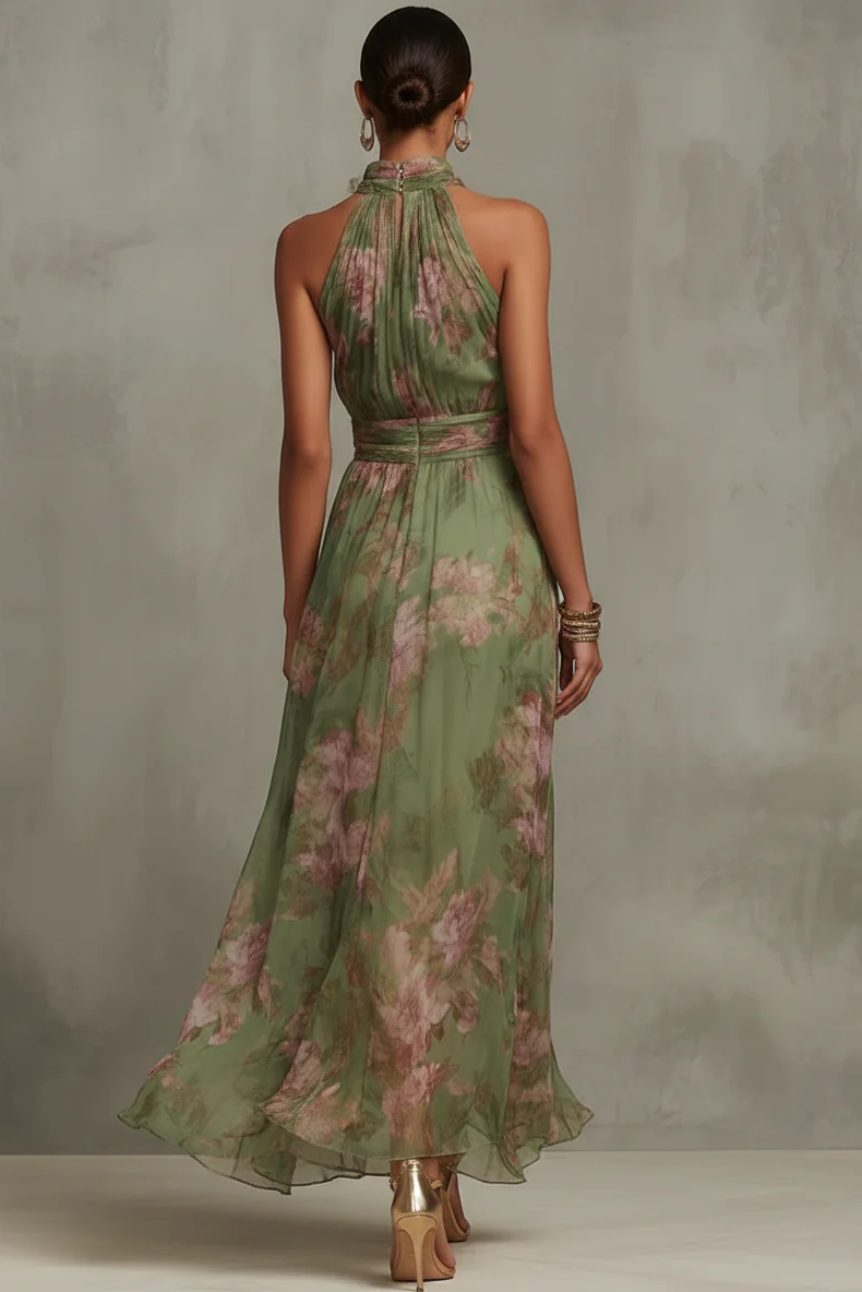 Virelia - Vestido Largo Halter con Estampado Floral