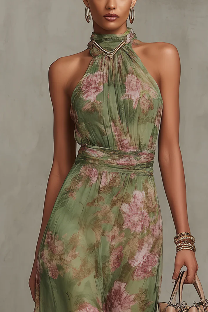 Virelia - Vestido Largo Halter con Estampado Floral